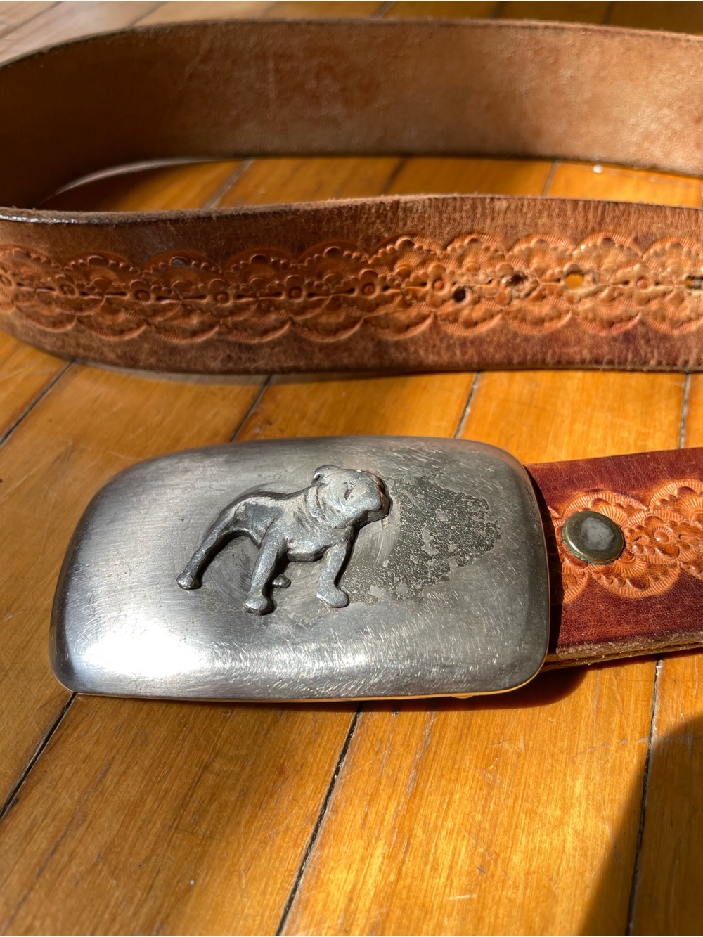 Vintage Mack Trucks Embossed Leather Belt & Bulldog Buckle